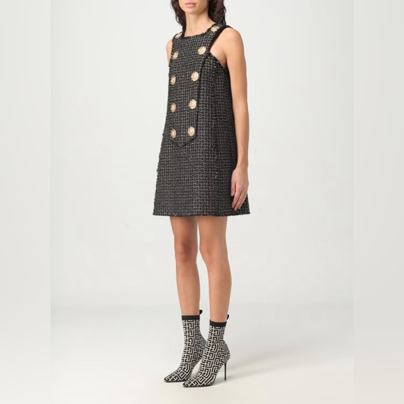 NWT Balmain A-line Round-Neck Woven Mini Dress - Picture 8 of 16